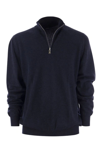 Shop Fedeli Favonio - Zip Turtleneck Sweater In Cashmere In Navy Blue