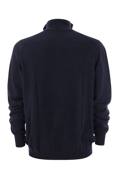 Shop Fedeli Favonio - Zip Turtleneck Sweater In Cashmere In Navy Blue