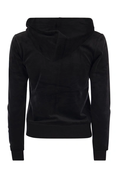 Shop Juicy Couture Cotton Velvet Hoodie In Black