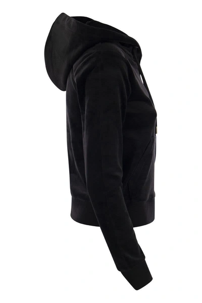 Shop Juicy Couture Cotton Velvet Hoodie In Black