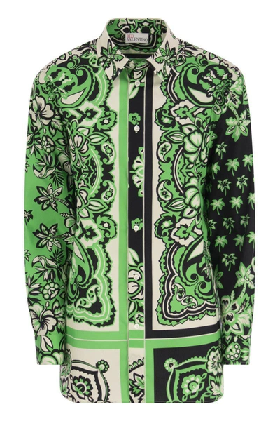 Shop Red Valentino Cotton Shirt With Bandana Print In Green