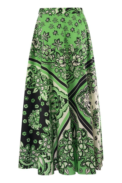 Shop Red Valentino Midi Skirt With Print In Green