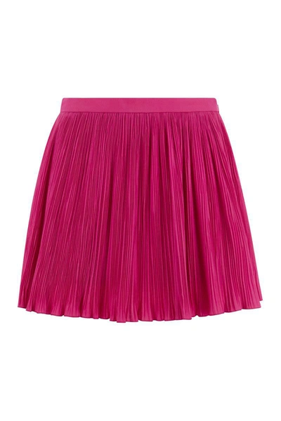 Shop Red Valentino Pleated Cotton-blend Shorts In Fuxia