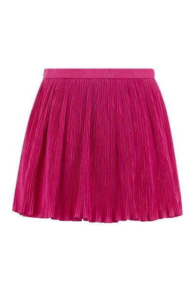Shop Red Valentino Pleated Cotton-blend Shorts In Fuxia