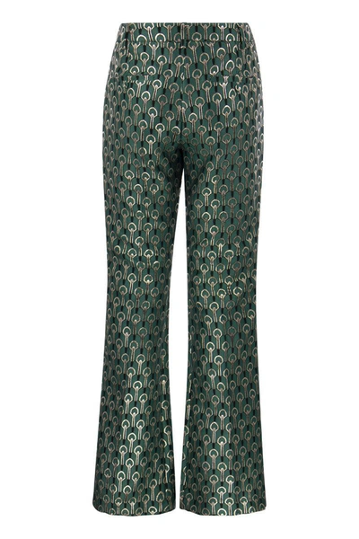Shop Weekend Max Mara Girino - Flared Trousers In Jacquard Fabric In Turquoise
