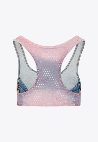 Shop Diesel De-toppy-fsd Denim Cropped Top In Pink