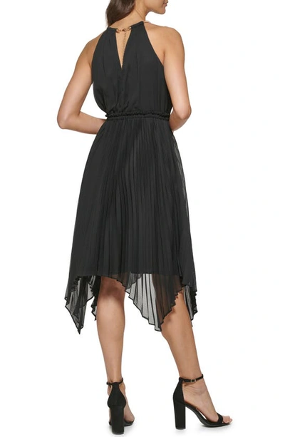 Shop Kensie Pleated Handkerchief Hem Fit & Flare Dress In Black