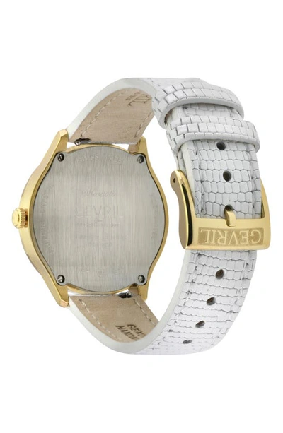 Shop Gevril Morcote Swiss Diamond Leather Strap Watch, 36mm In White