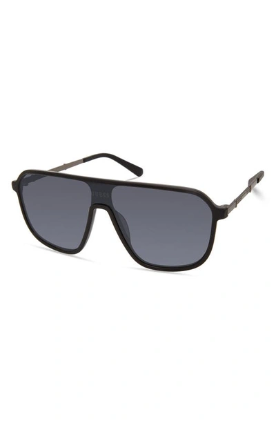 Shop Guess 59mm Shield Sunglasses In Matte Black / Smoke