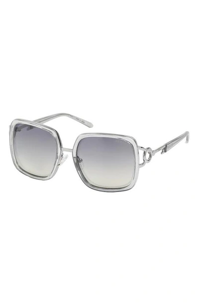 Shop Guess 52mm Geometric Sunglasses In Shiny Light Blue/gradient Blue