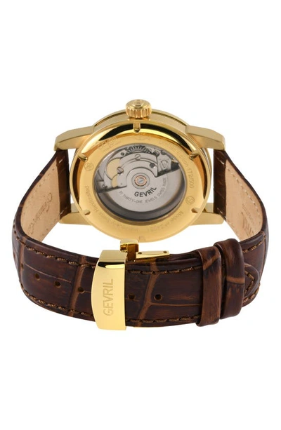 Shop Gevril Gramercy Croc Embossed Leather Strap Watch, 39mm In Brown
