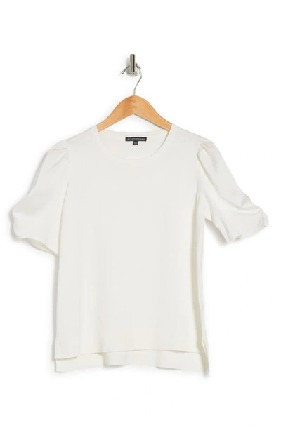 Shop Adrianna Papell Satin Short Sleeve Sweater In Ivory