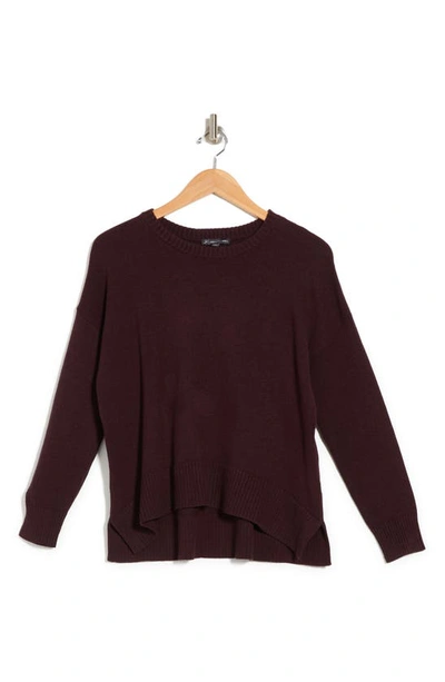 Shop Adrianna Papell Curved Hem Side Slit Crewneck Sweater In Heather Chocolate