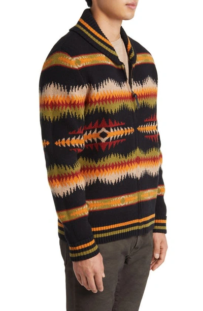 Pendleton Tye River Zip Front Lambswool Cardigan In Tye River Black/ Scarlet