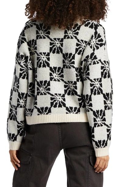 Shop Billabong Beyond Basic Floral Crop Crewneck Sweater In Ivory/ Black Sands