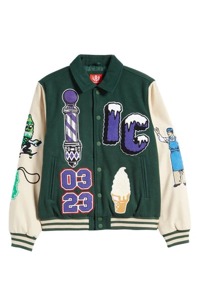 Shop Icecream Dollar Sign Varsity Jacket In Dark Green