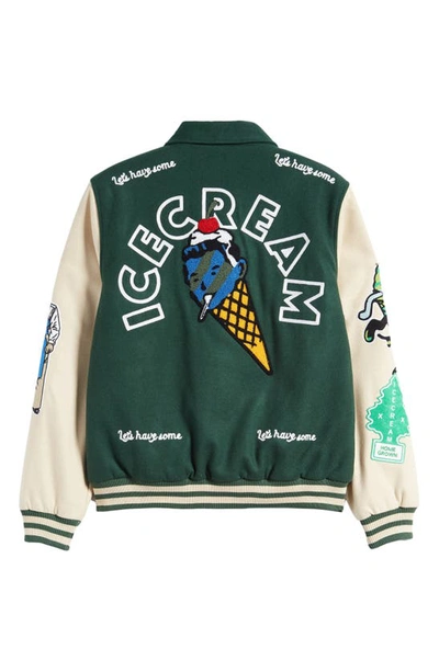 Shop Icecream Dollar Sign Varsity Jacket In Dark Green