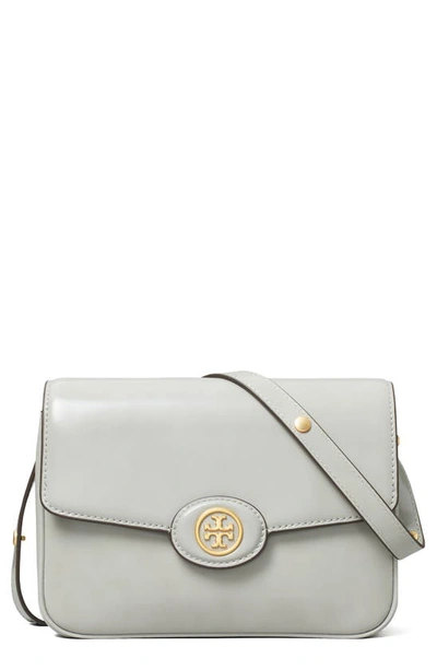 Shop Tory Burch Robinson Spazzolato Leather Shoulder Bag In Misty Cloud