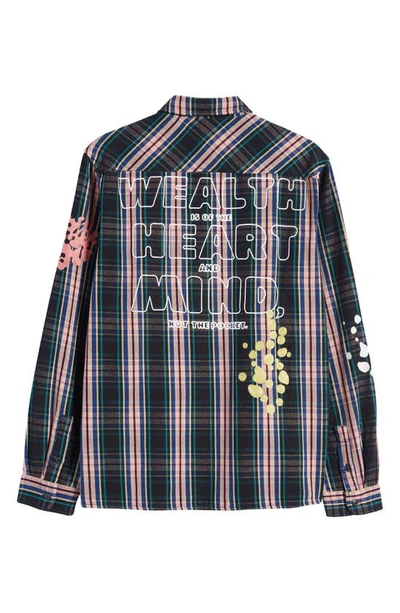 Shop Billionaire Boys Club Mantra Plaid Embroidered Button-up Overshirt In Black