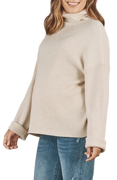 Angel Maternity Turtleneck Rib Maternity Sweater In Cream