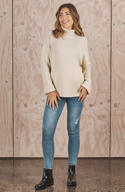 Angel Maternity Turtleneck Rib Maternity Sweater In Cream