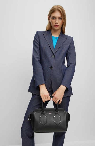 Shop Hugo Boss Boss Small Ivy Leather Shoulder Bag In Black