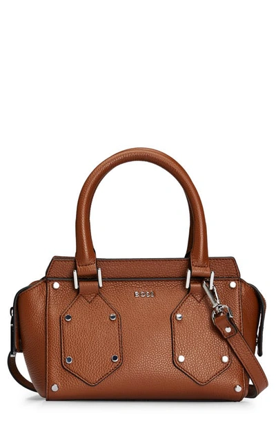 Shop Hugo Boss Boss Small Ivy Leather Shoulder Bag In Medium Brown