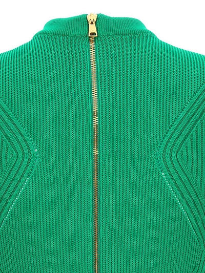 Shop Balmain Logo Button Cut-out Dress In Green