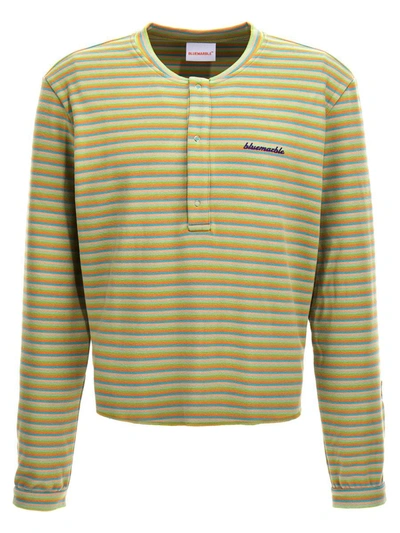 Shop Bluemarble 'peach Skin Stripe Henley' Sweater In Multicolor