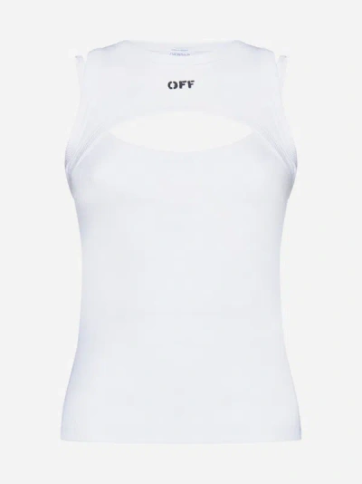 Shop Off-white Logo And Cut-out Cotton Tank Top In White,black