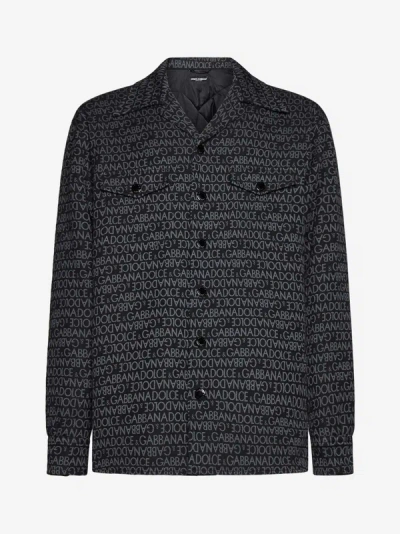 Shop Dolce & Gabbana Logo-tape Cotton-blend Padded Jacket In Black,grey