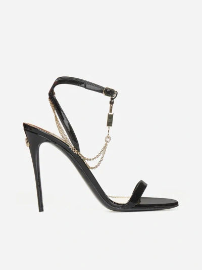 Shop Dolce & Gabbana Keira Chain Patent Leather Sandals In Black,gold