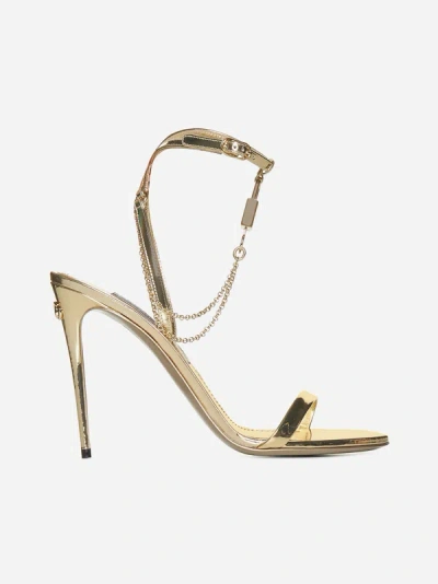 Shop Dolce & Gabbana Keira Chain Patent Leather Sandals In Gold Champagne