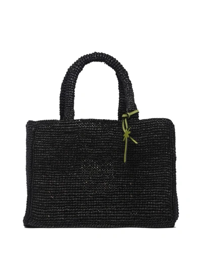 Shop Manebi Manebí "raffia Sunset Net Small" Handbag In Black