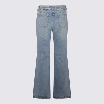 Shop Michael Michael Kors Blue Denim Logo Chain Flared Jeans