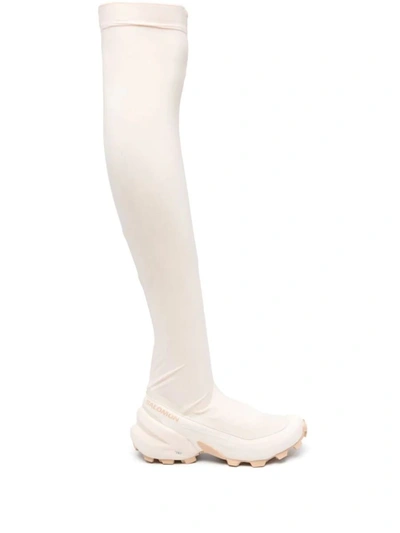 Shop Mm6 X Salomon Chunky Over The Knee Boots In Nude &amp; Neutrals