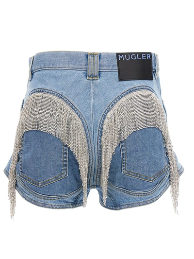 Shop Mugler Crystal Shorts In Blue