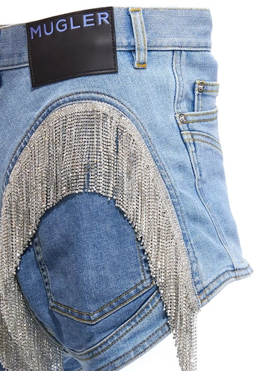 Shop Mugler Crystal Shorts In Blue