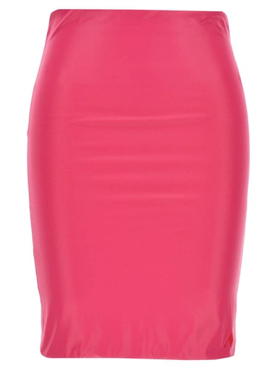 Attico High-waisted Knee-length Pencil Skirt Satin Finish In Fuchsia