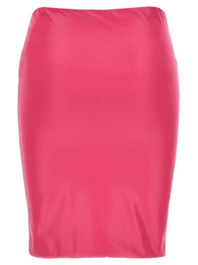 Attico High-waisted Knee-length Pencil Skirt Satin Finish In Fuchsia