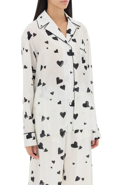 Shop Marni Bunch Of Hearts Print Silk Pajama Shirt In White