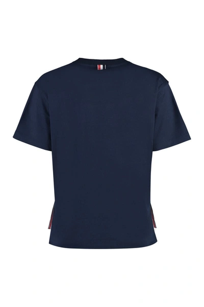 Shop Thom Browne Logo Cotton T-shirt In Blue
