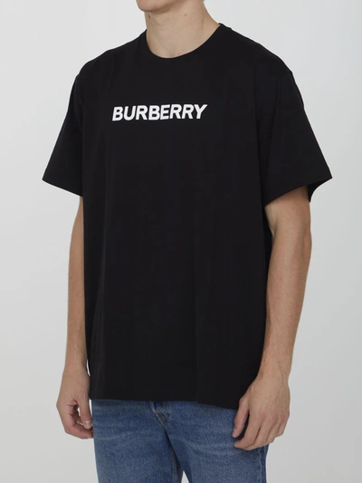 Shop Burberry Logo Print Cotton T-shirt In Black