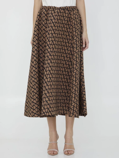 Shop Valentino Toile Iconographe Skirt In Brown