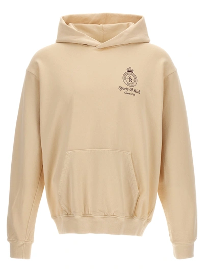 Shop Sporty And Rich Printed Hoodie Sweatshirt Beige