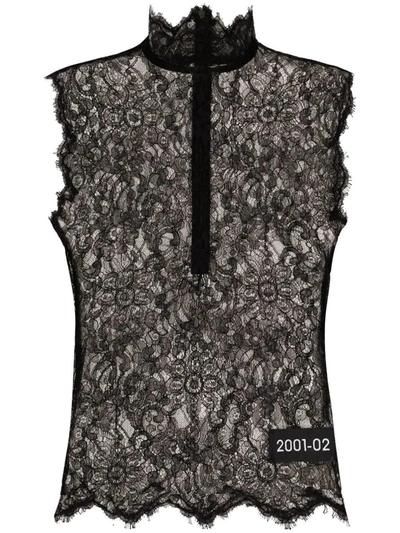 Shop Dolce & Gabbana Floral Lace Top In Black