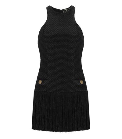 Shop Elisabetta Franchi Black And Gold Monogram Knitted Dress