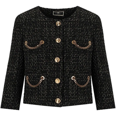 Shop Elisabetta Franchi Black Tweed Short Jacket