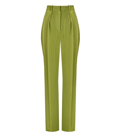Shop Elisabetta Franchi Olive Pinstripe Trousers In Green