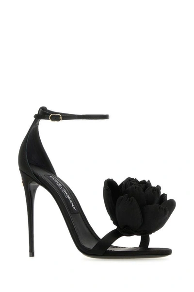 Shop Dolce & Gabbana Woman Black Satin Keira Sandals